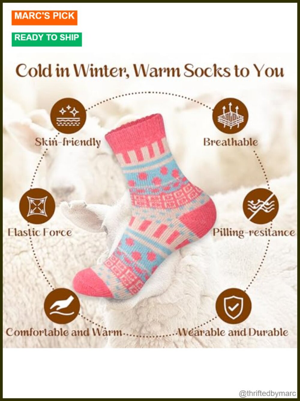 5 Pairs Women's Wool Socks Winter Warm Thick Knit Cabin Cozy Crew - Picture 5 of 6